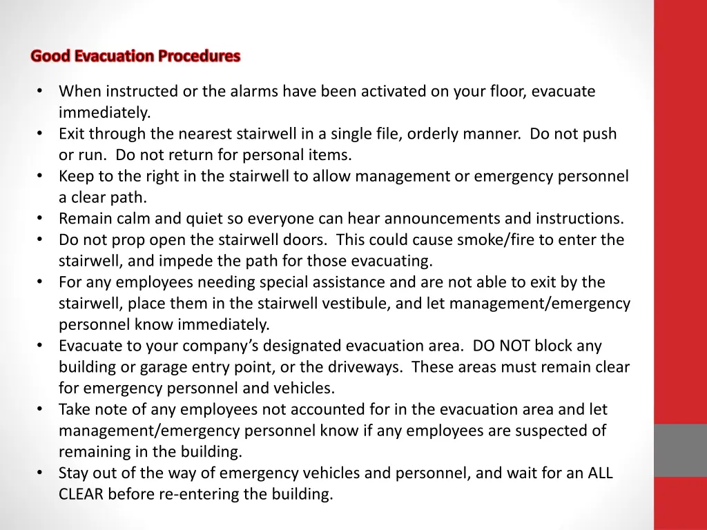 good evacuation procedures