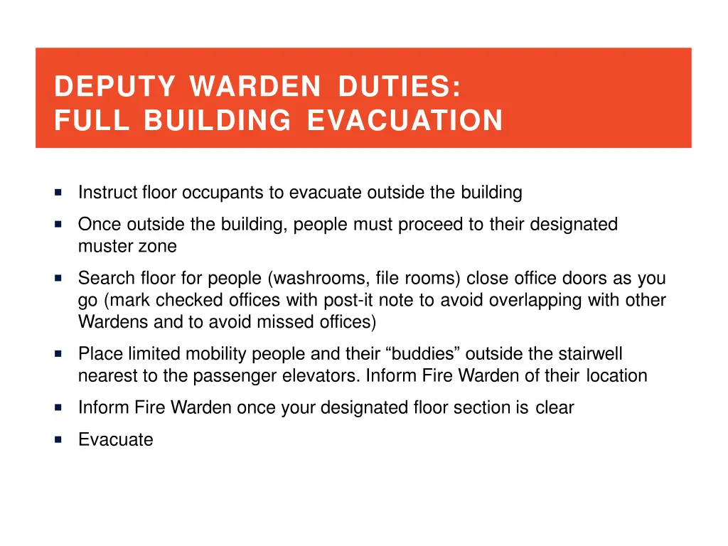 deputy warden duties full building evacuation