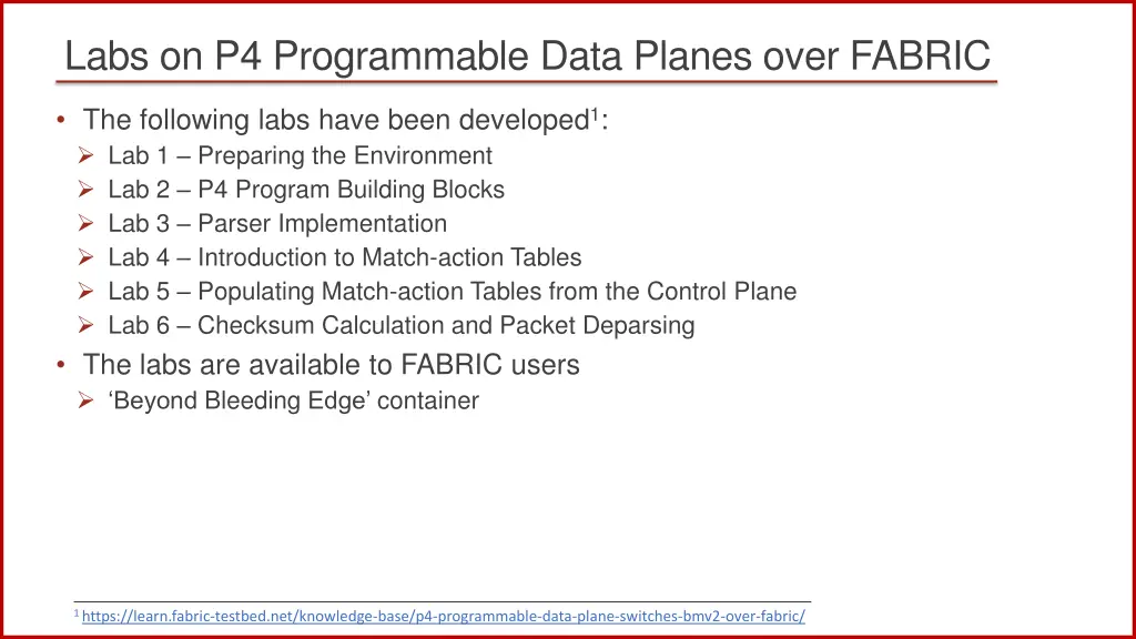 labs on p4 programmable data planes over fabric