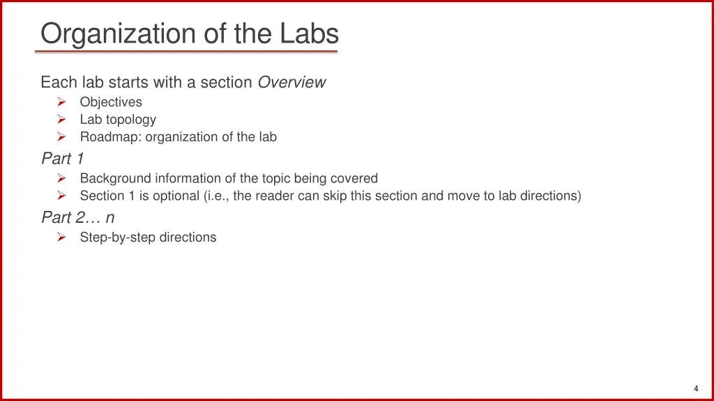 organization of the labs