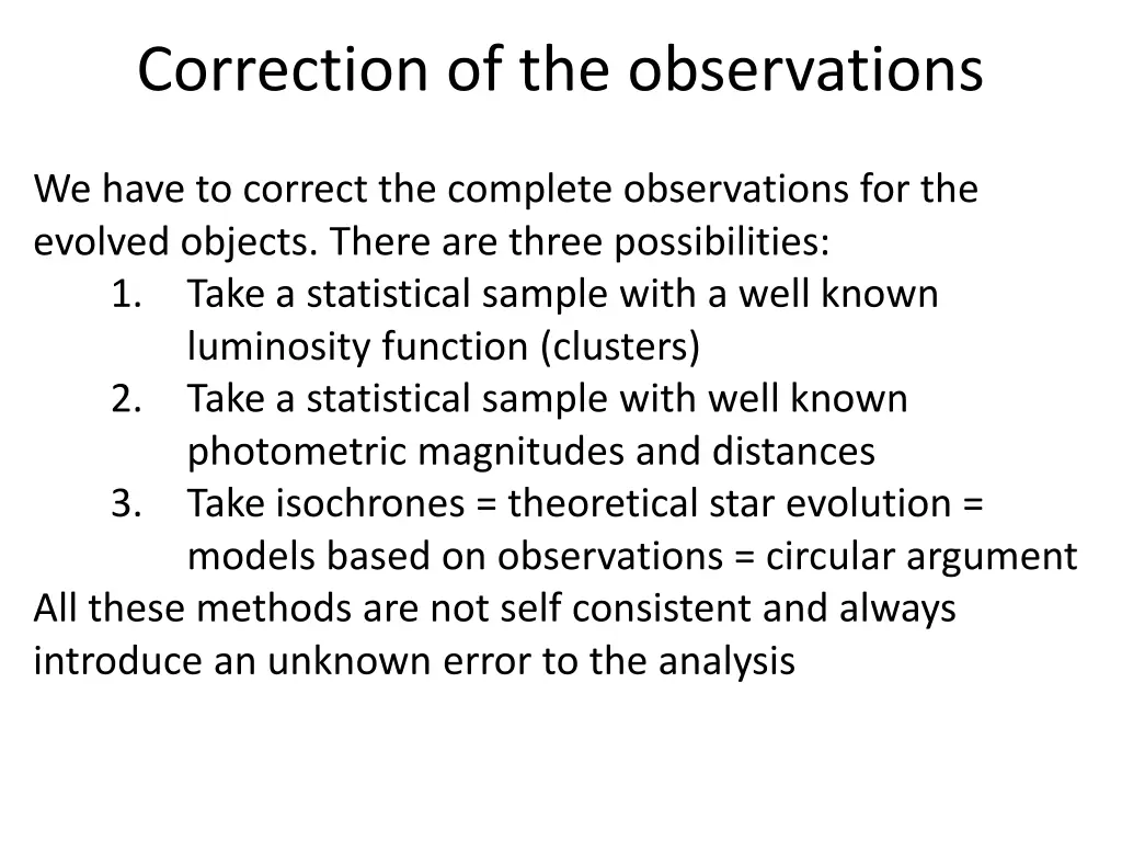 correction of the observations