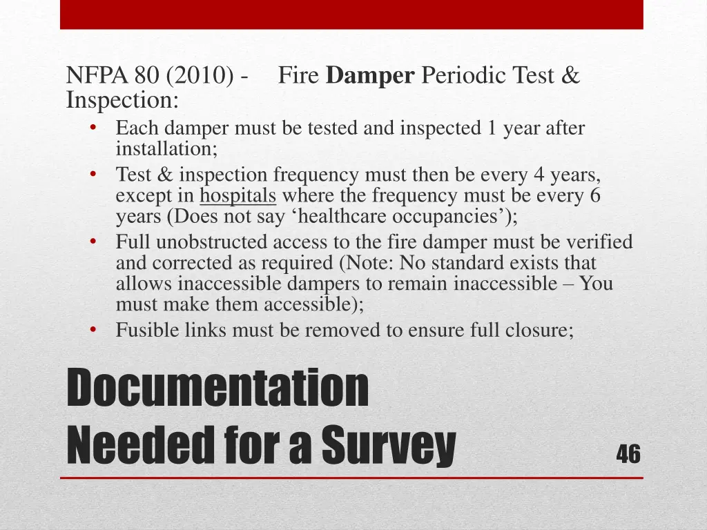 nfpa 80 2010 fire damper periodic test inspection