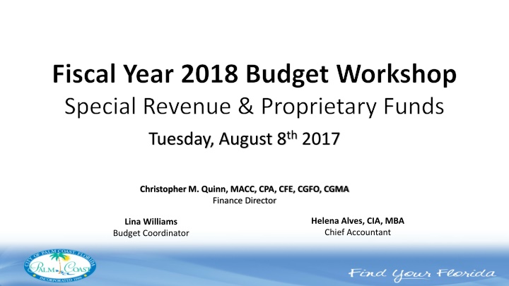 fiscal year 2018 budget workshop special revenue