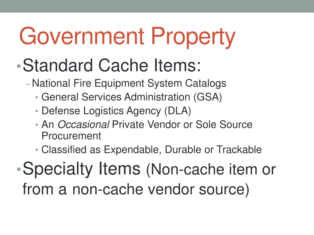 government property standard cache items national