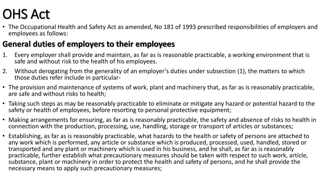 ohs act ohs act the occupational health