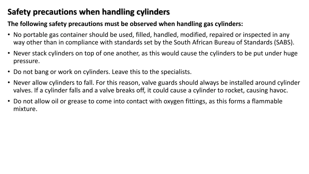 safety precautions when handling cylinders