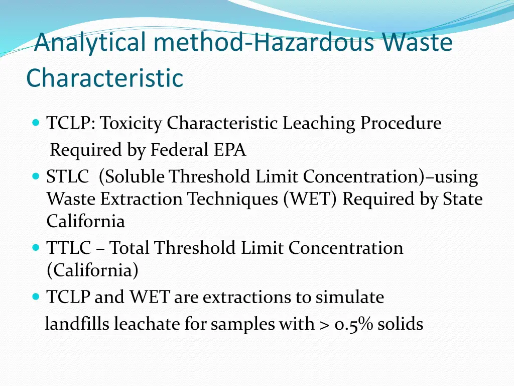 analytical method hazardous waste characteristic