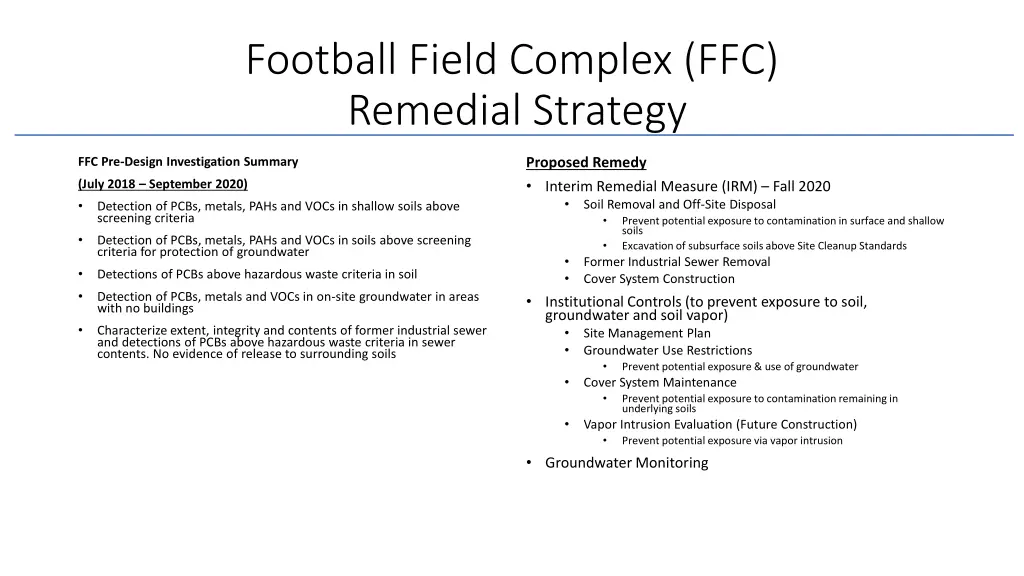 football field complex ffc remedial strategy