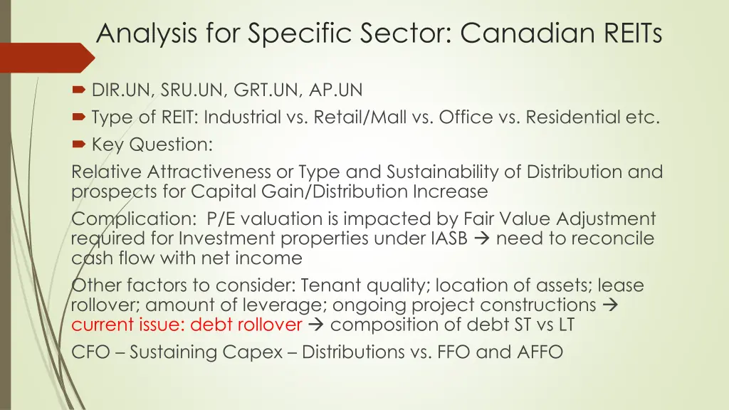 analysis for specific sector canadian reits