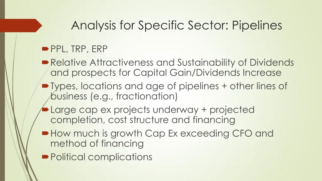 analysis for specific sector pipelines