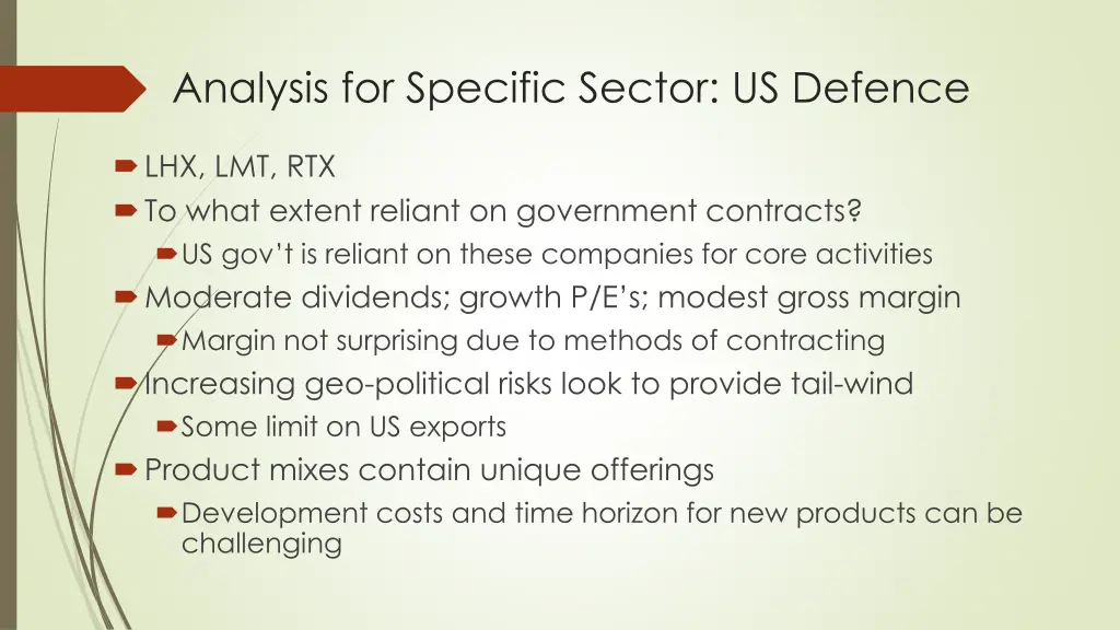 analysis for specific sector us defence