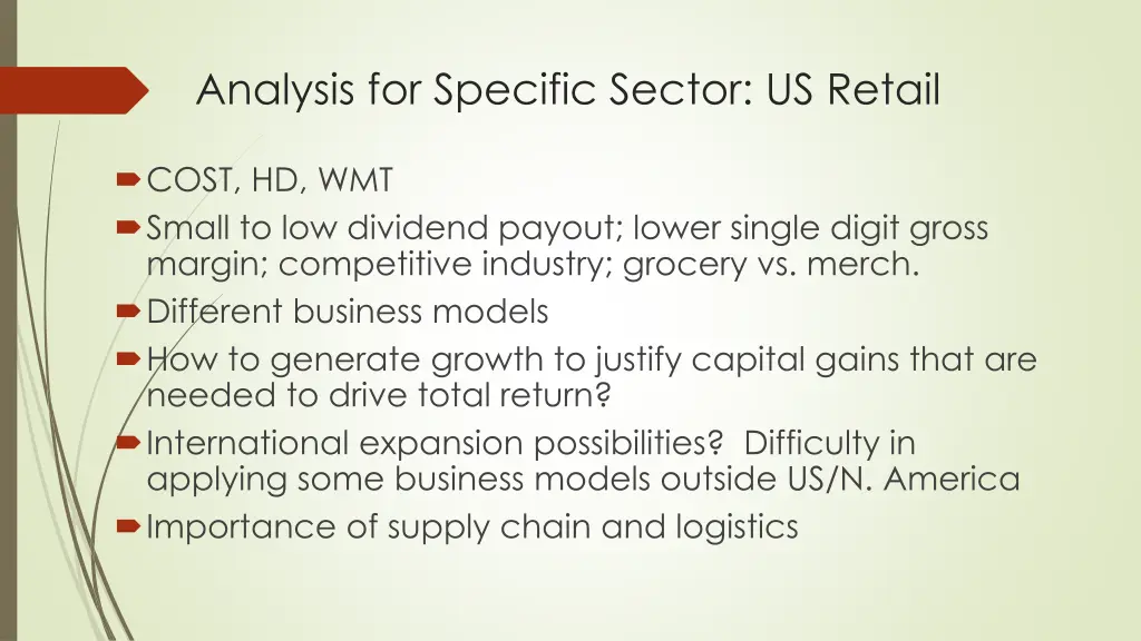 analysis for specific sector us retail