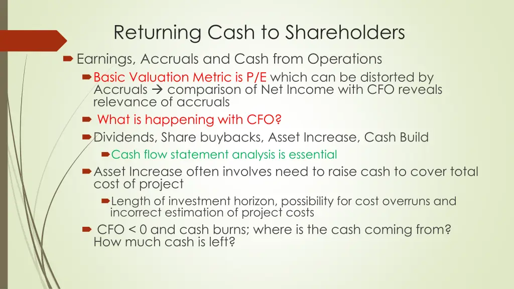 returning cash to shareholders earnings accruals