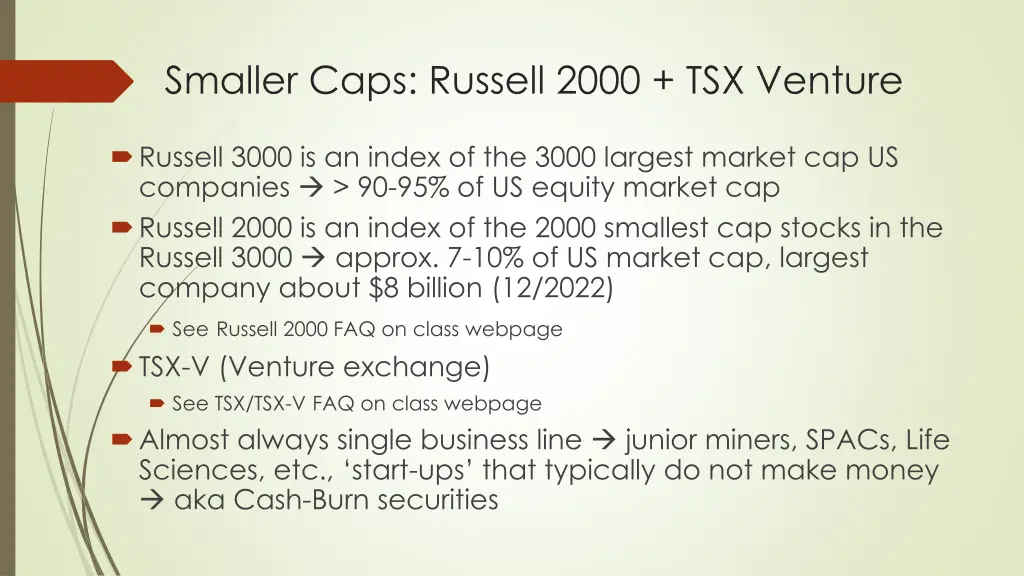 smaller caps russell 2000 tsx venture