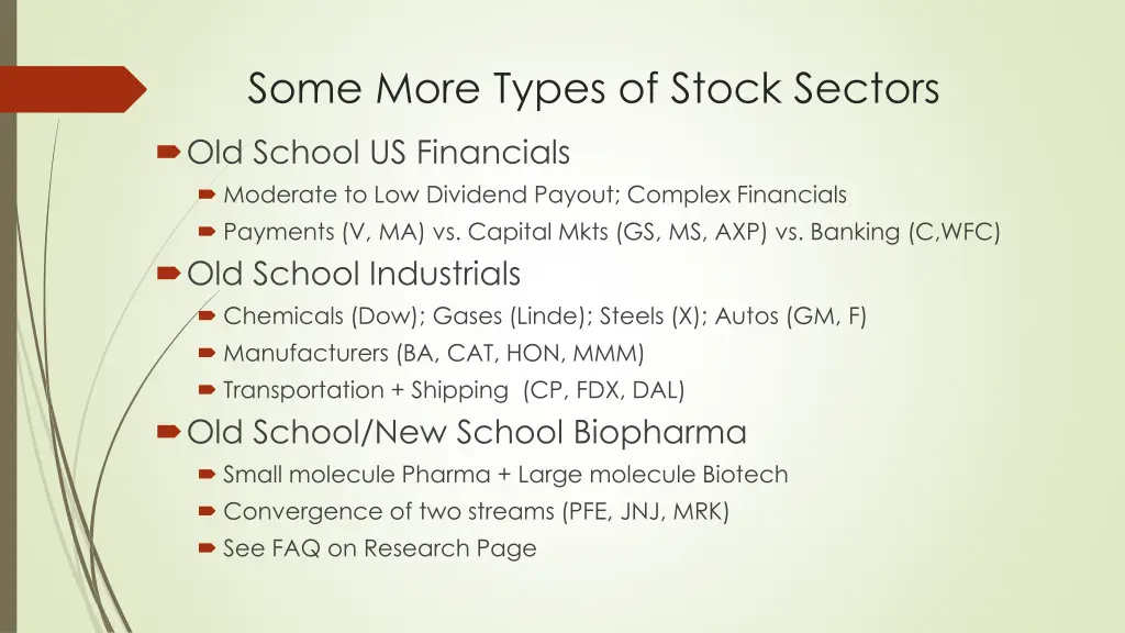 some more types of stock sectors