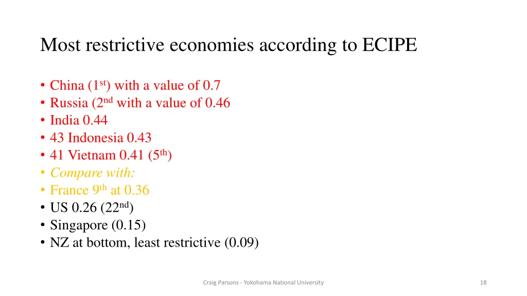 most restrictive economies according to ecipe