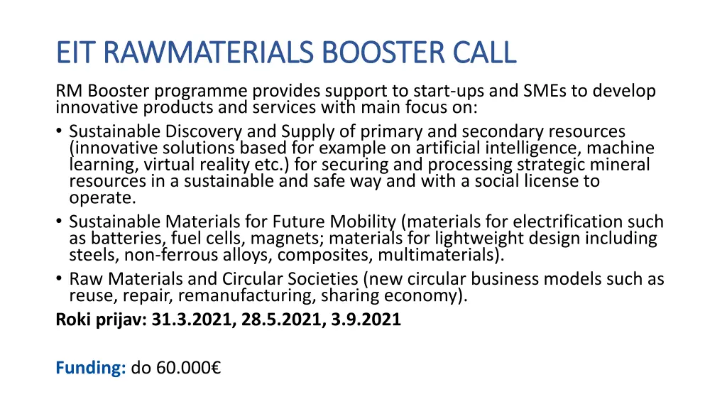 eit rawmaterials booster call eit rawmaterials