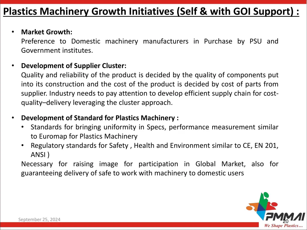 plastics machinery growth initiatives self with