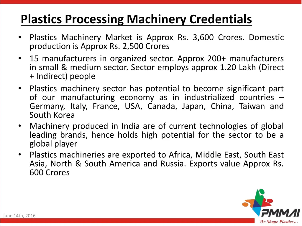 plastics processing machinery credentials