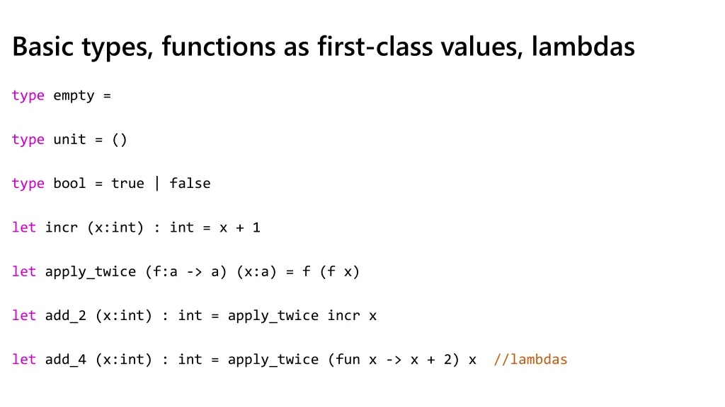 basic types functions as first class values