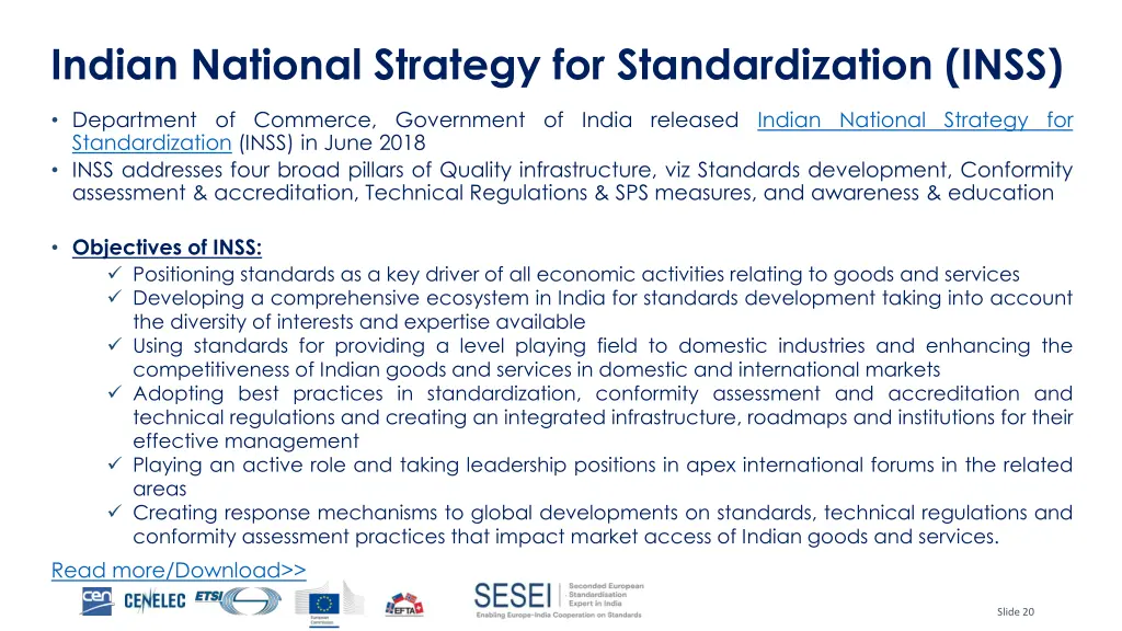 indian national strategy for standardization inss