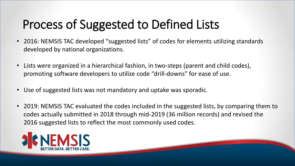 process of suggested to defined lists process