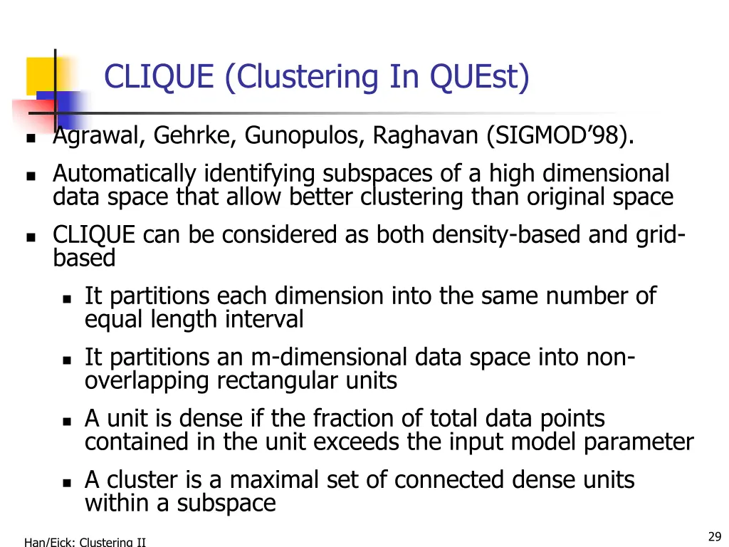 clique clustering in quest