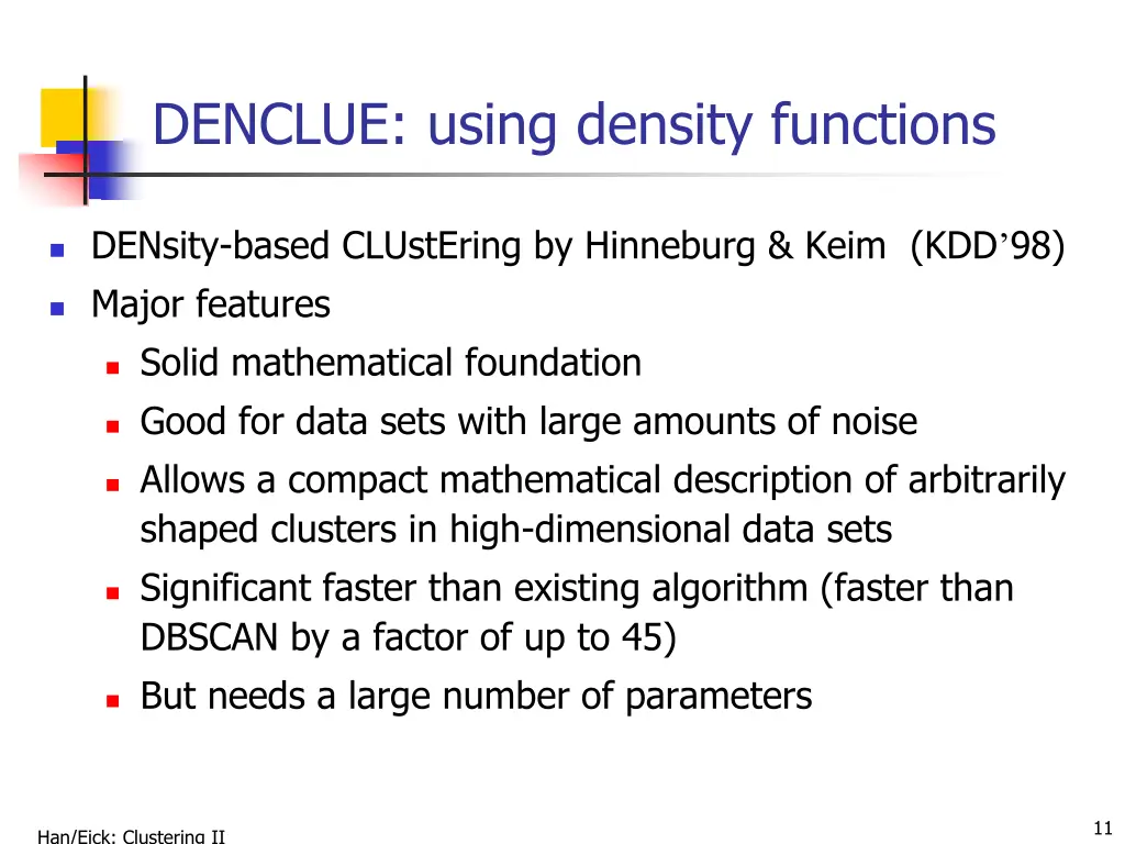 denclue using density functions