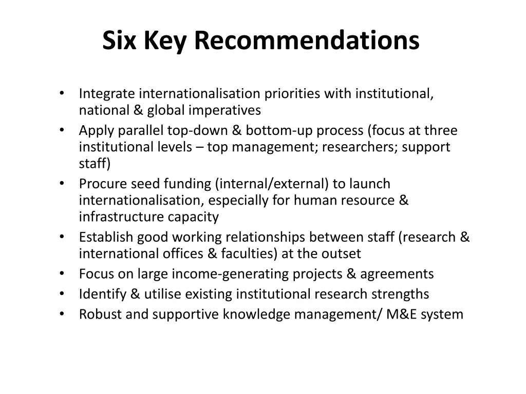 six key recommendations