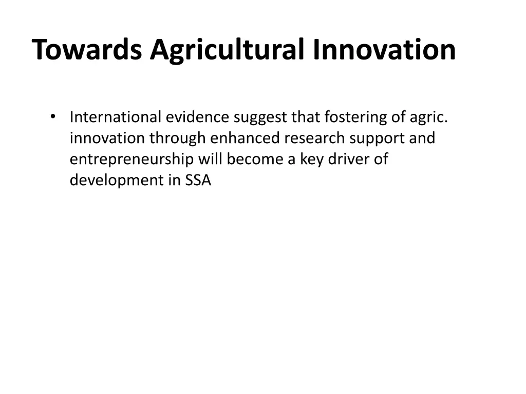 towards agricultural innovation