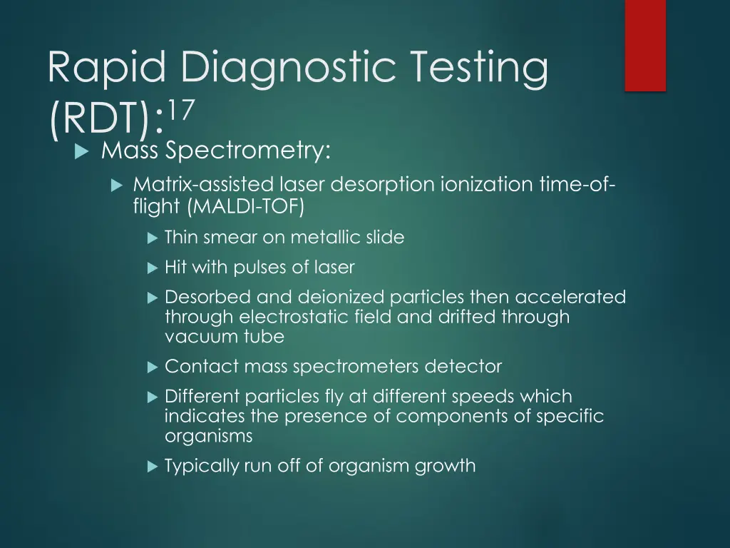 rapid diagnostic testing rdt 17 mass spectrometry