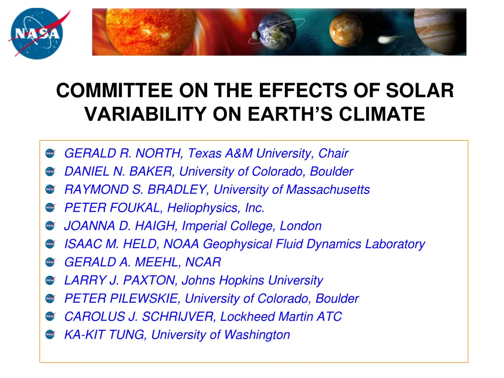 committee on the effects of solar variability