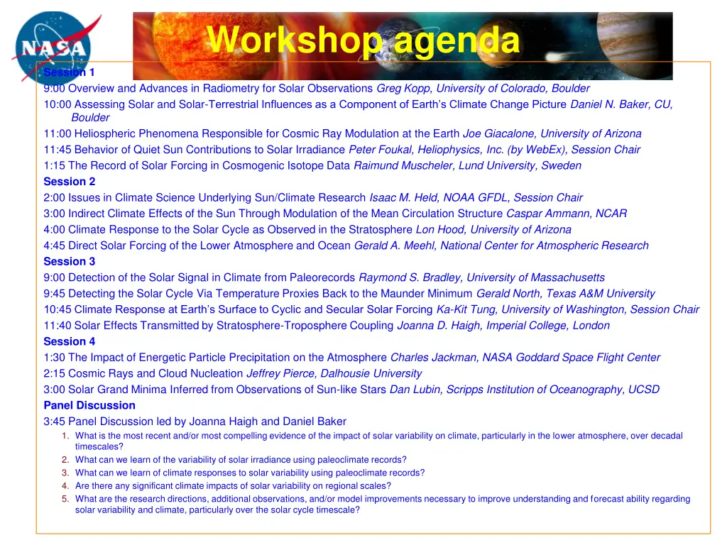 workshop agenda