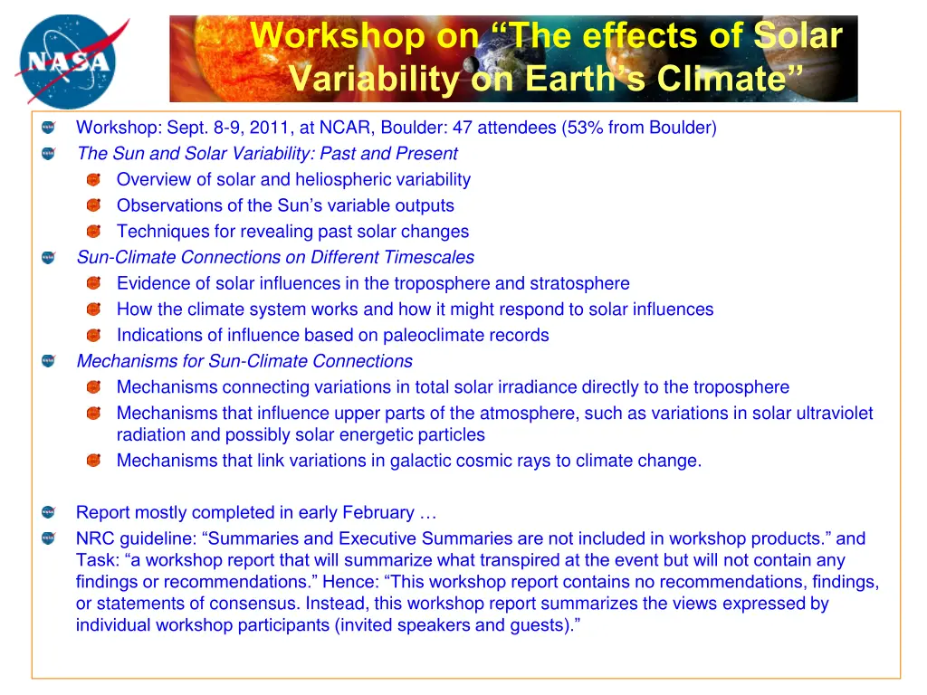 workshop on the effects of solar variability