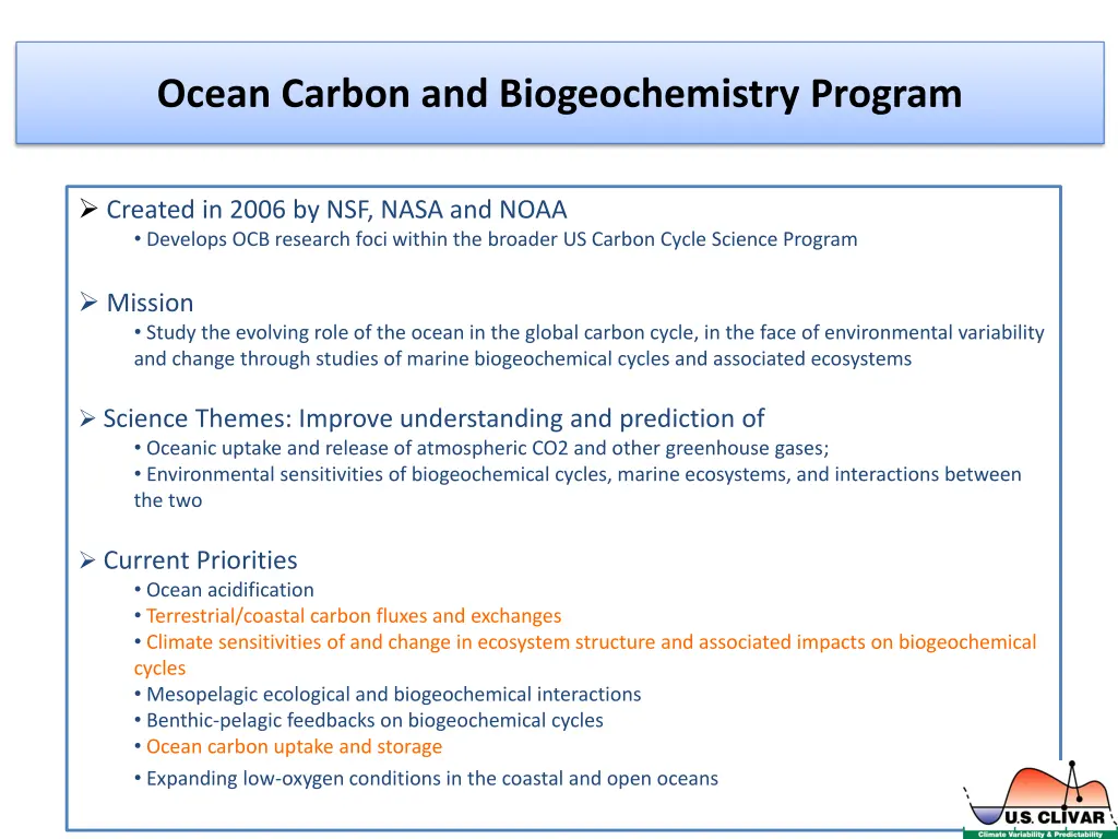 ocean carbon and biogeochemistry program