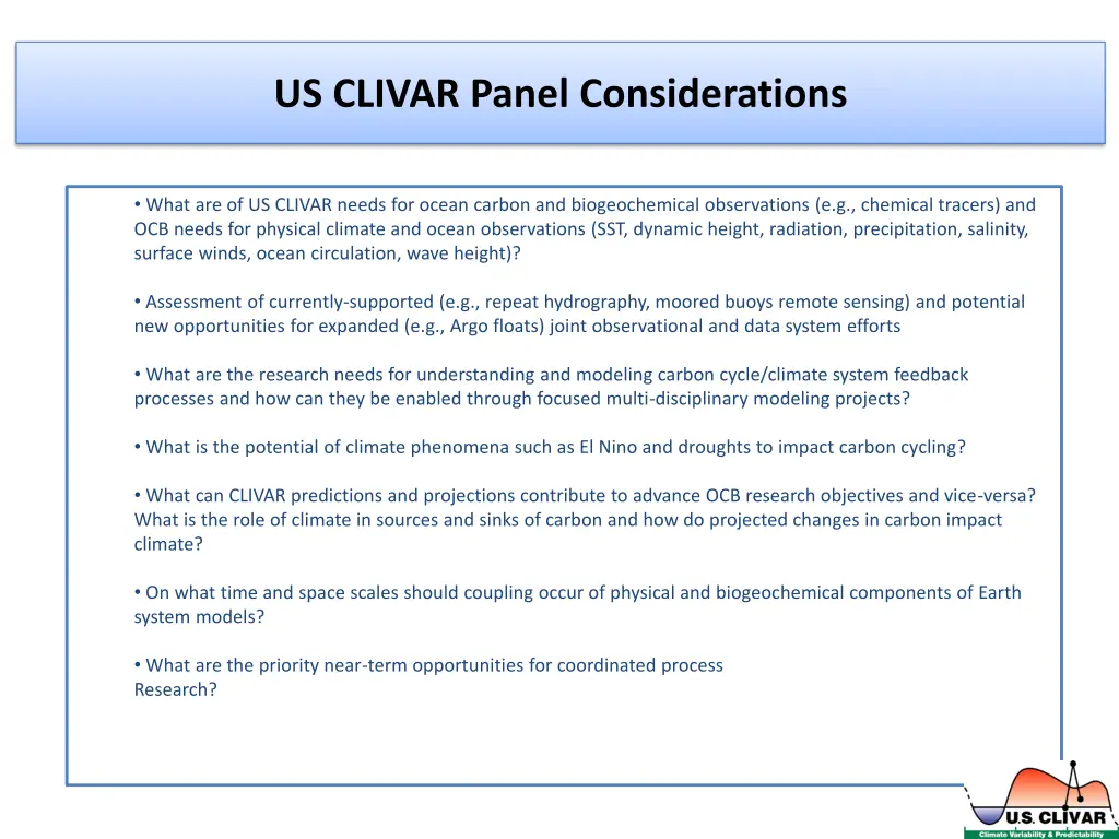 us clivar panel considerations