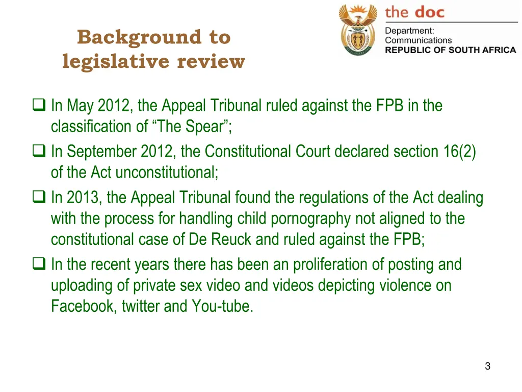 background to legislative review