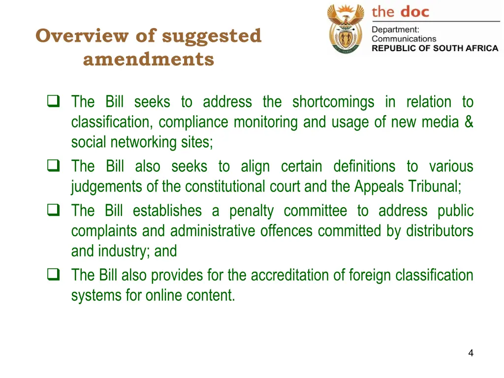 overview of suggested amendments