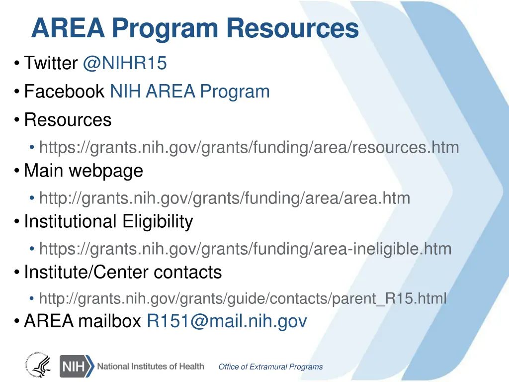 area program resources twitter @nihr15 facebook