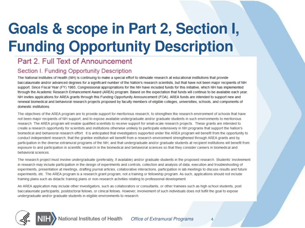 goals scope in part 2 section i funding