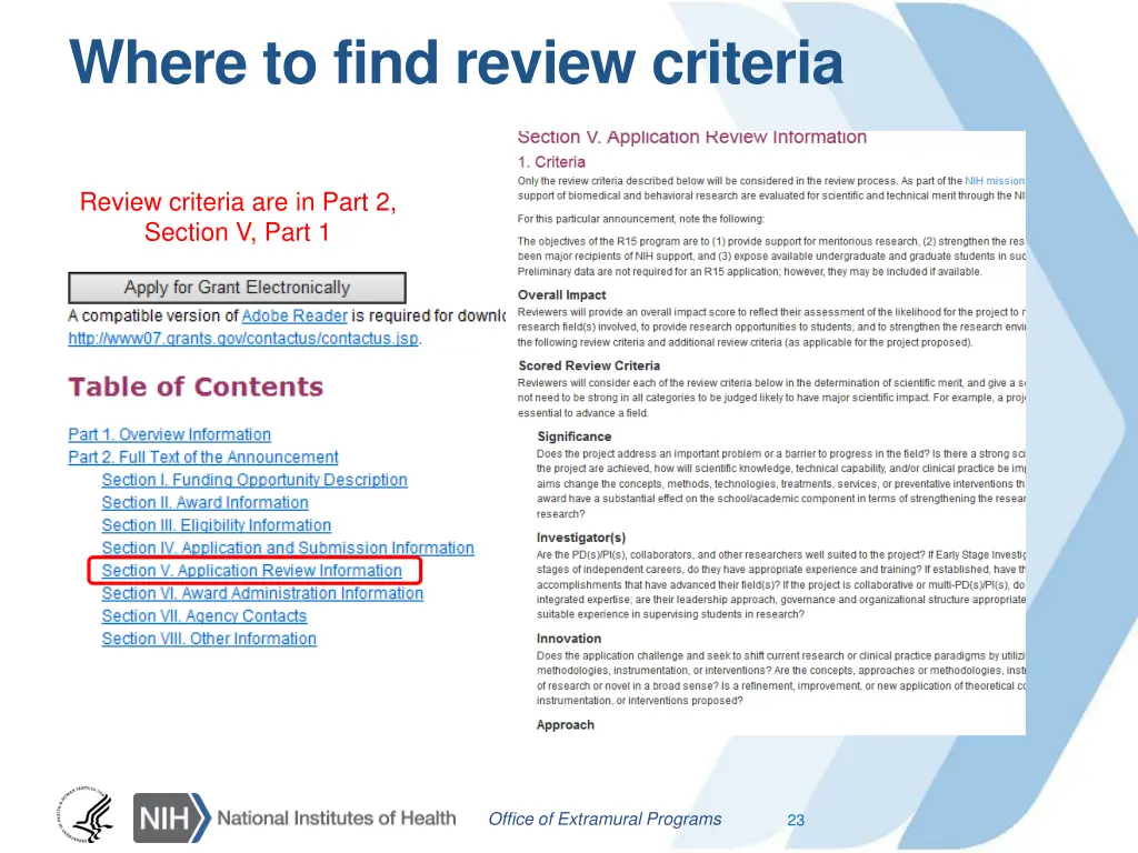 where to find review criteria