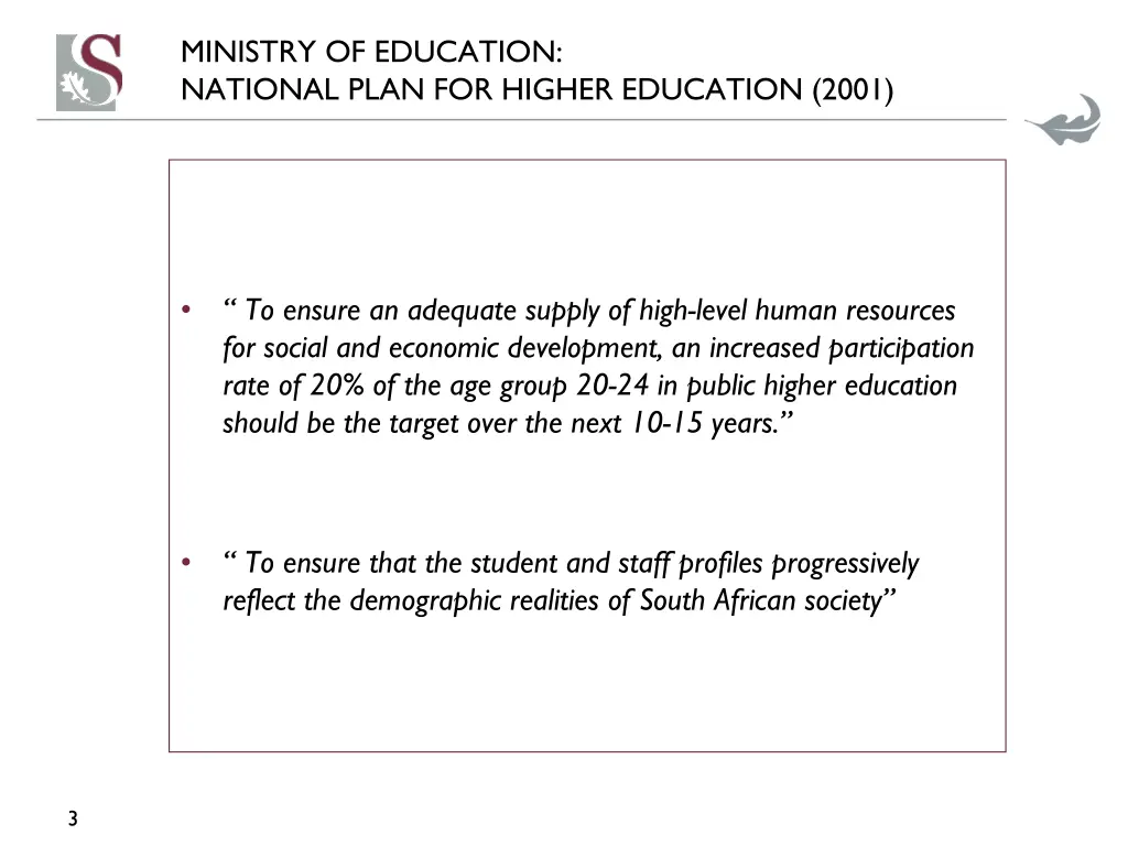 ministry of education national plan for higher