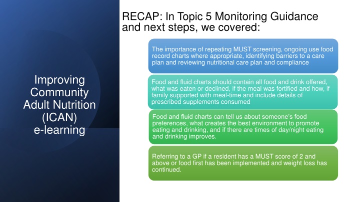 recap in topic 5 monitoring guidance and next