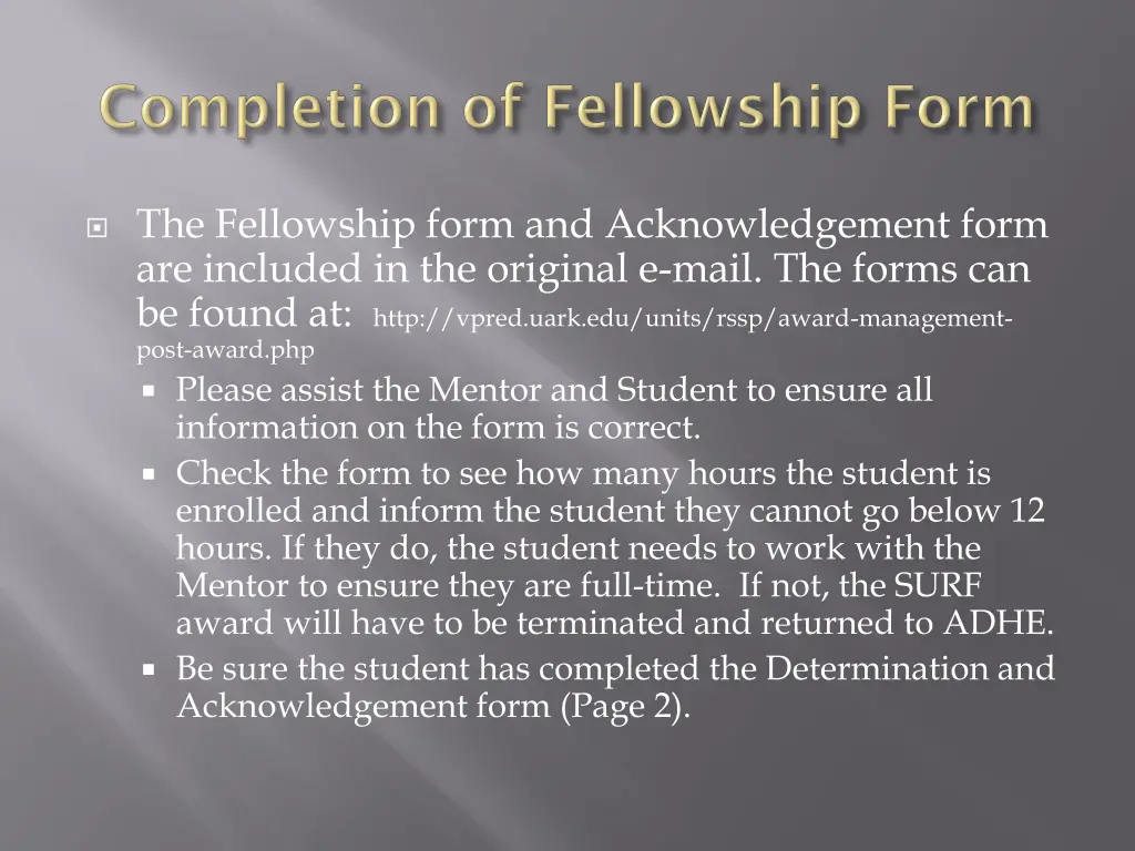 the fellowship form and acknowledgement form