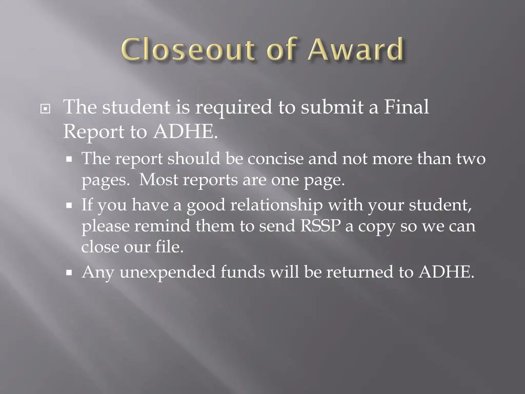 the student is required to submit a final report