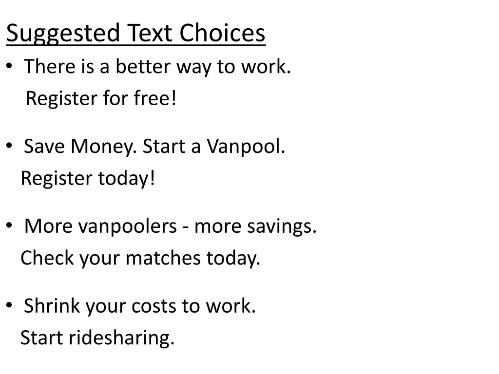 suggested text choices