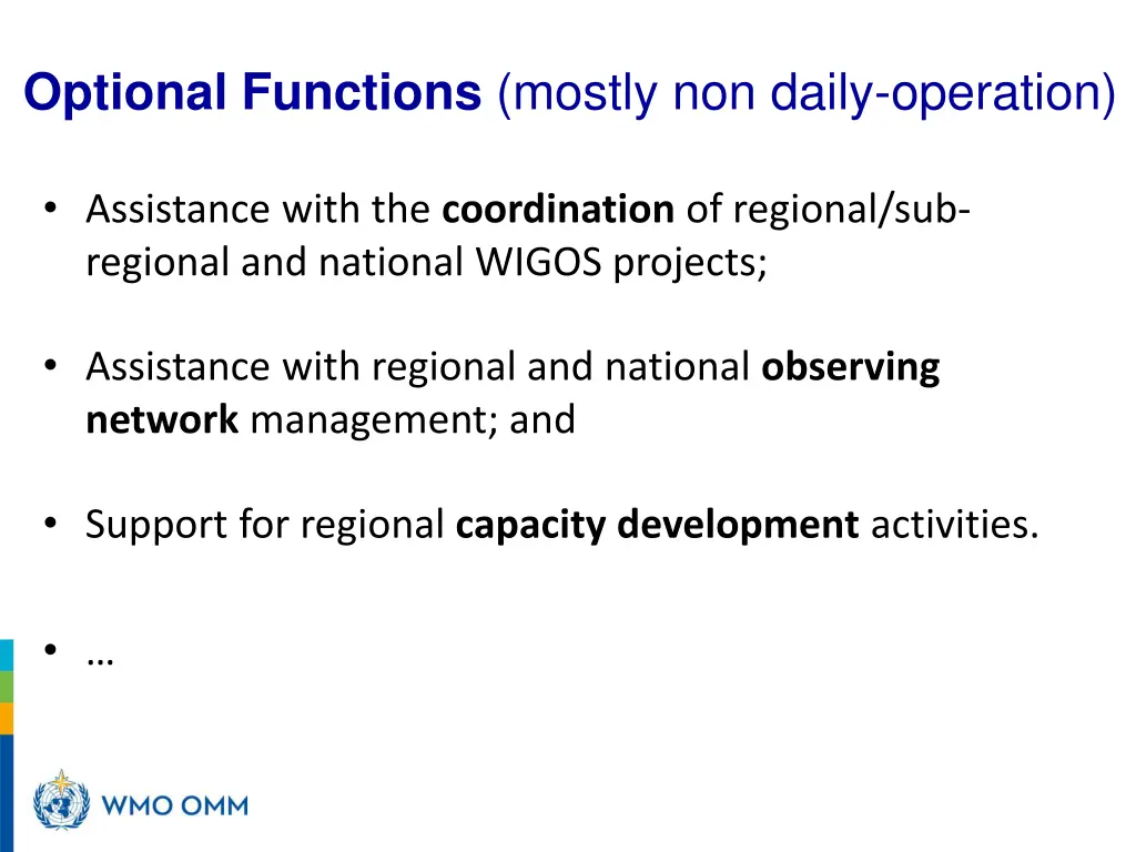 optional functions mostly non daily operation