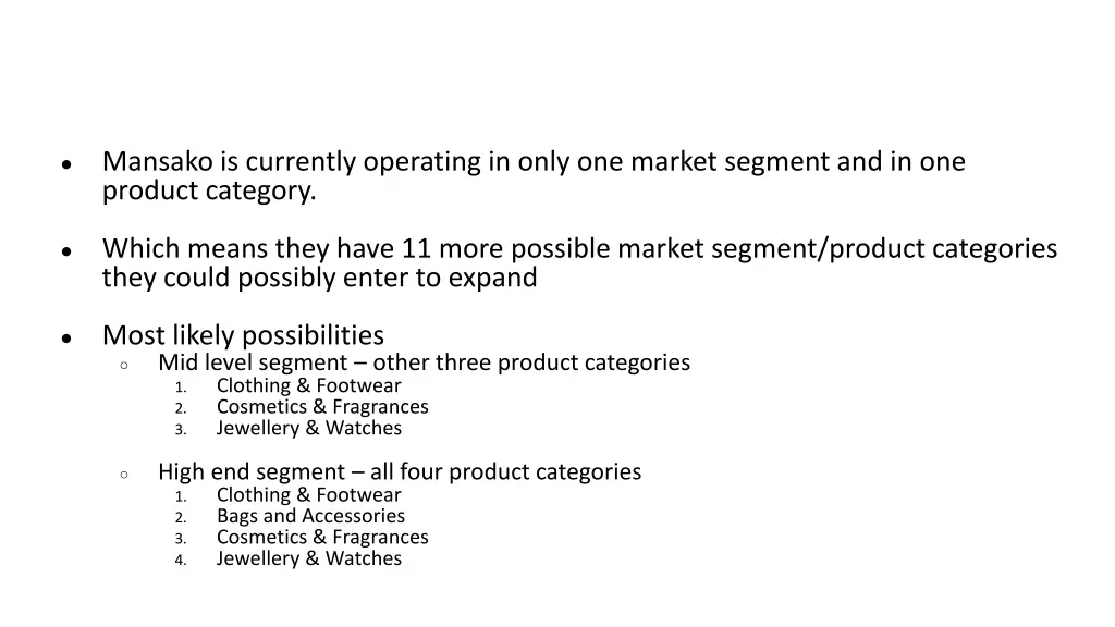 mansako is currently operating in only one market