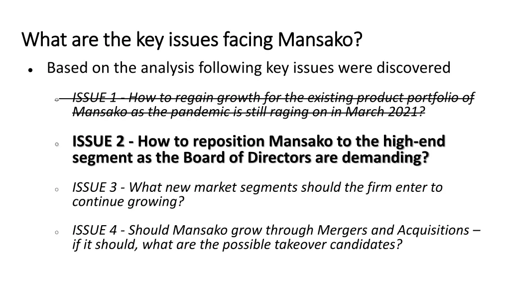 what are the key issues facing mansako what