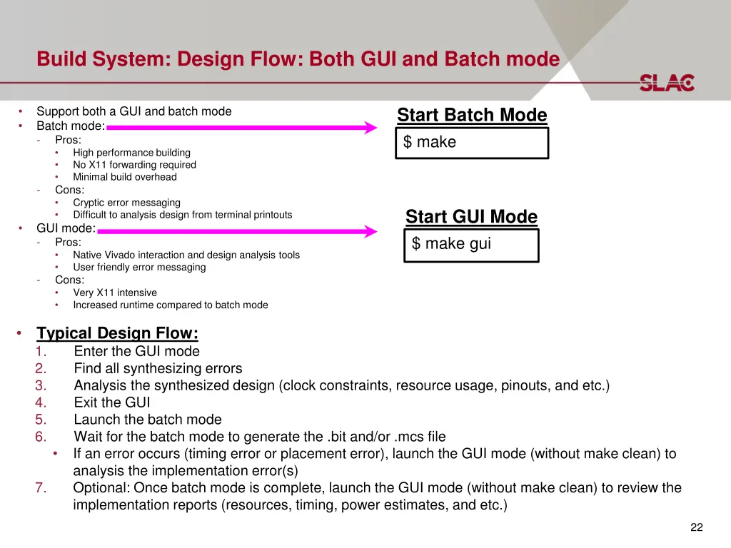 build system design flow both gui and batch mode